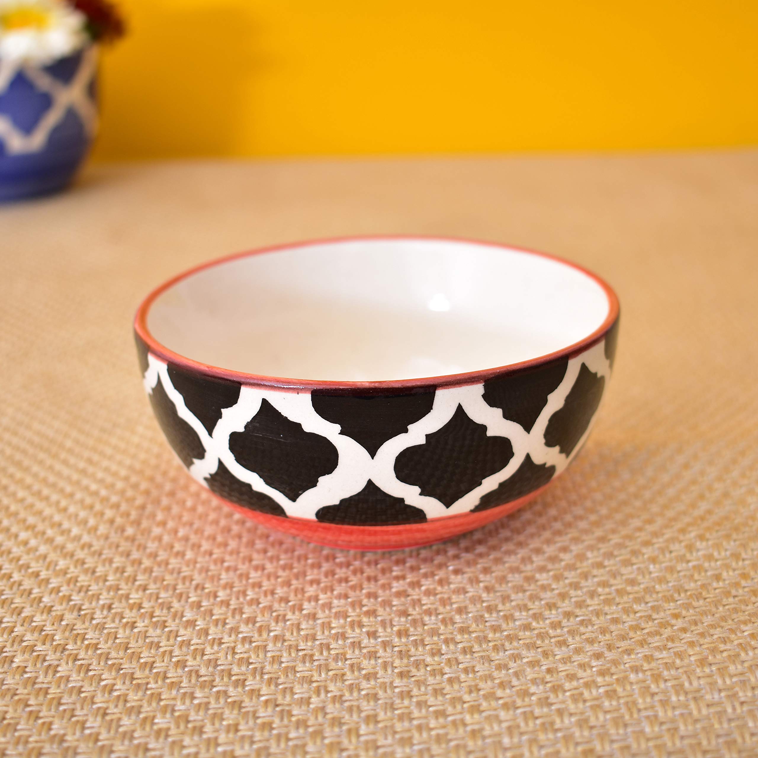 Kunhar Ceramic Hand Painted Dessert Bowls - 200 Ml, 6 Pieces, Red Black - Image 3