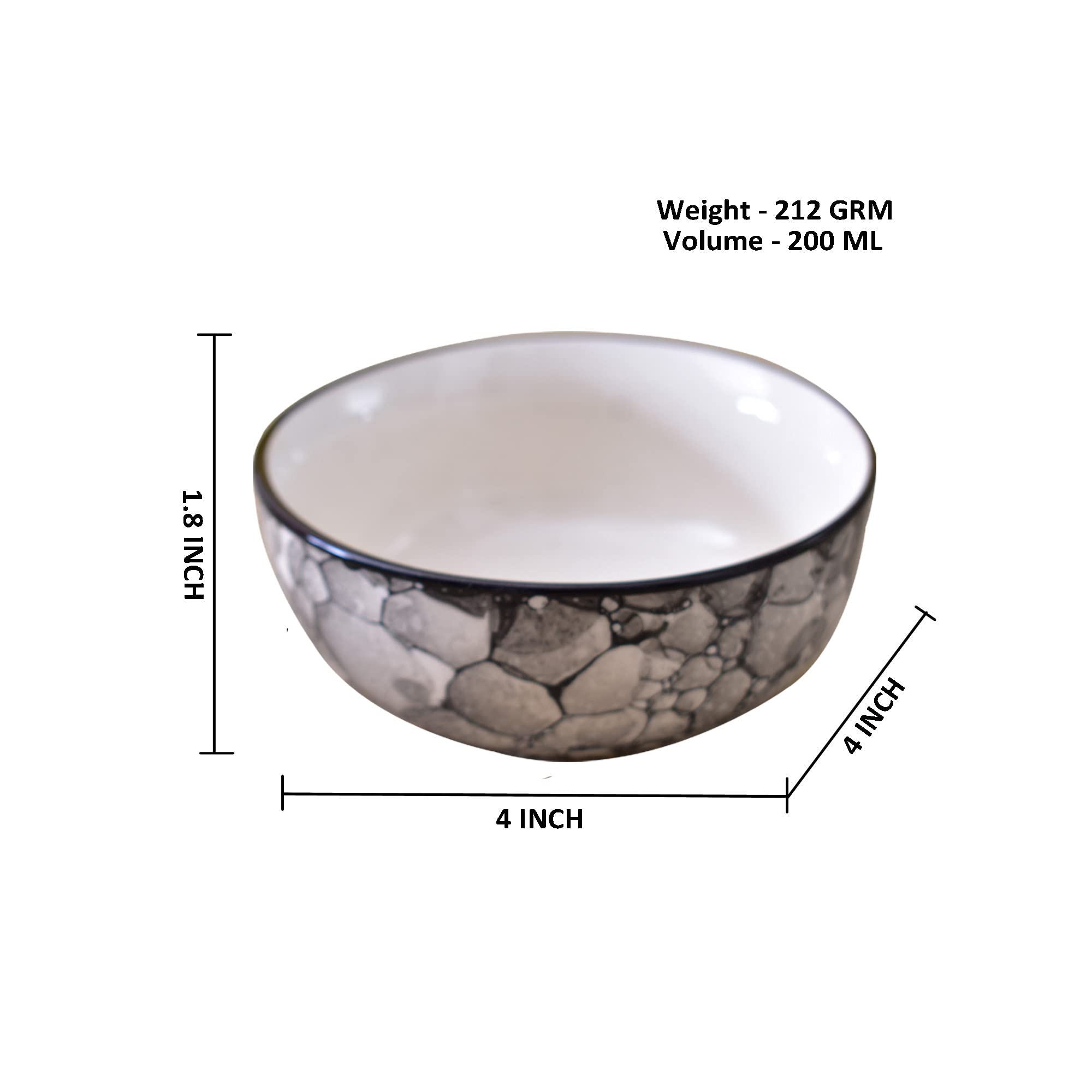 Kunhar Ceramic Hand Painted Dessert Bowl - 200 Ml, 6 Pieces, Black Luster - Image 2