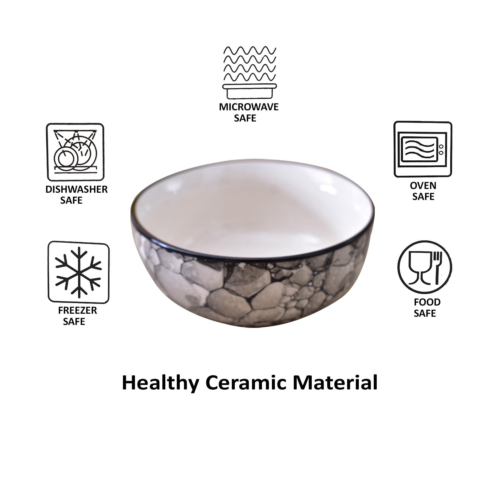 Kunhar Ceramic Hand Painted Dessert Bowl - 200 Ml, 6 Pieces, Black Luster - Image 3