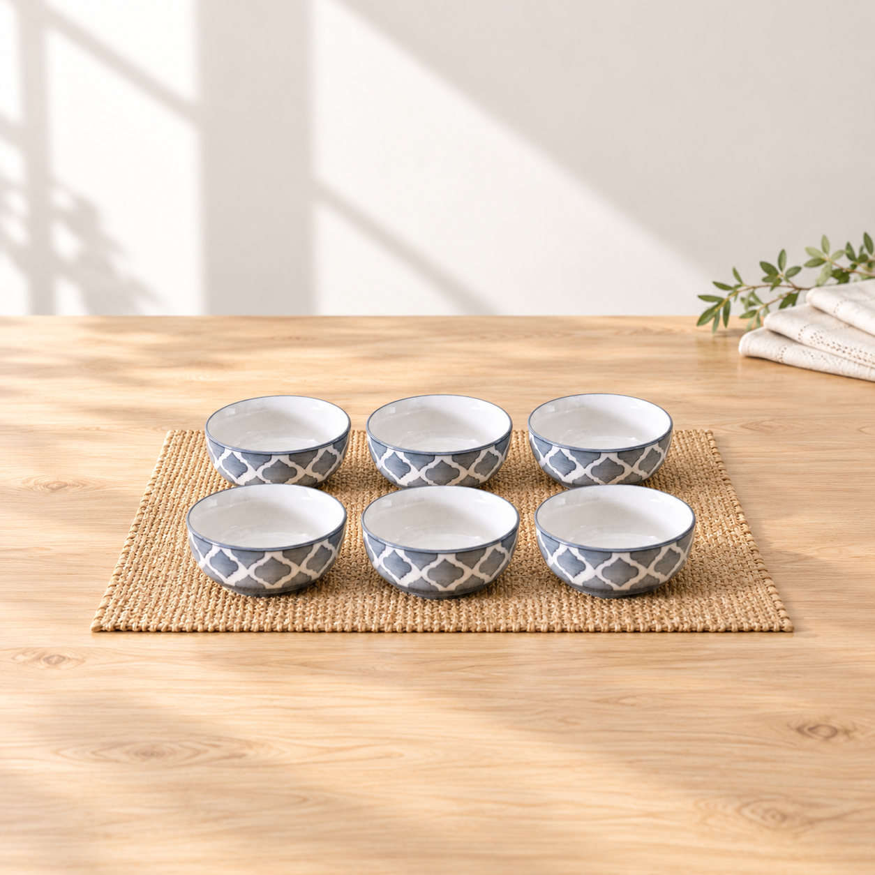 Kunhar Ceramic Hand Painted Dessert Bowls - 200 Ml, 6 Pieces, Gray