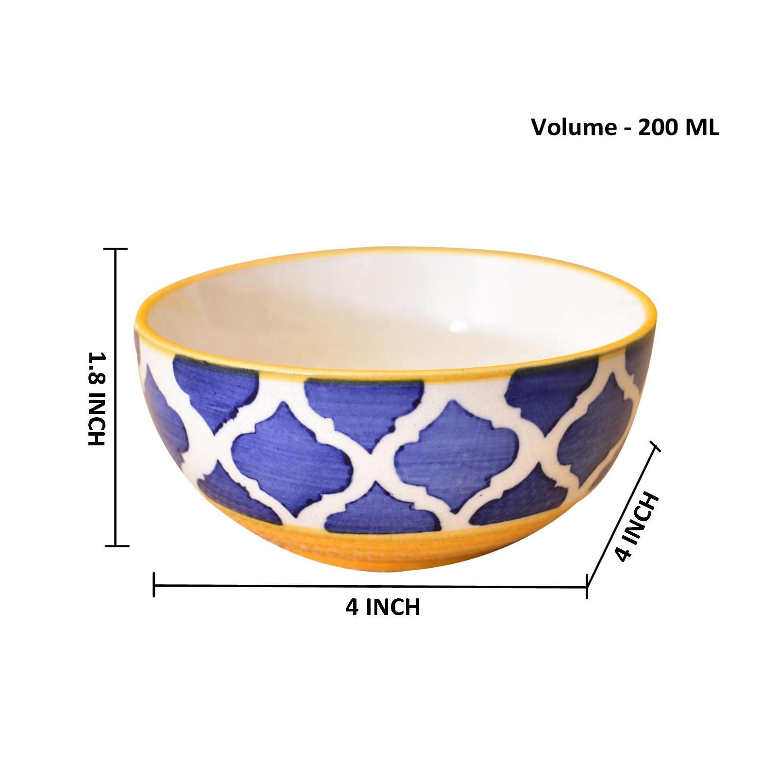 Kunhar Ceramic Hand Painted Dessert Bowls - 200 Ml, 6 Pieces, Yellow Blue - Image 2