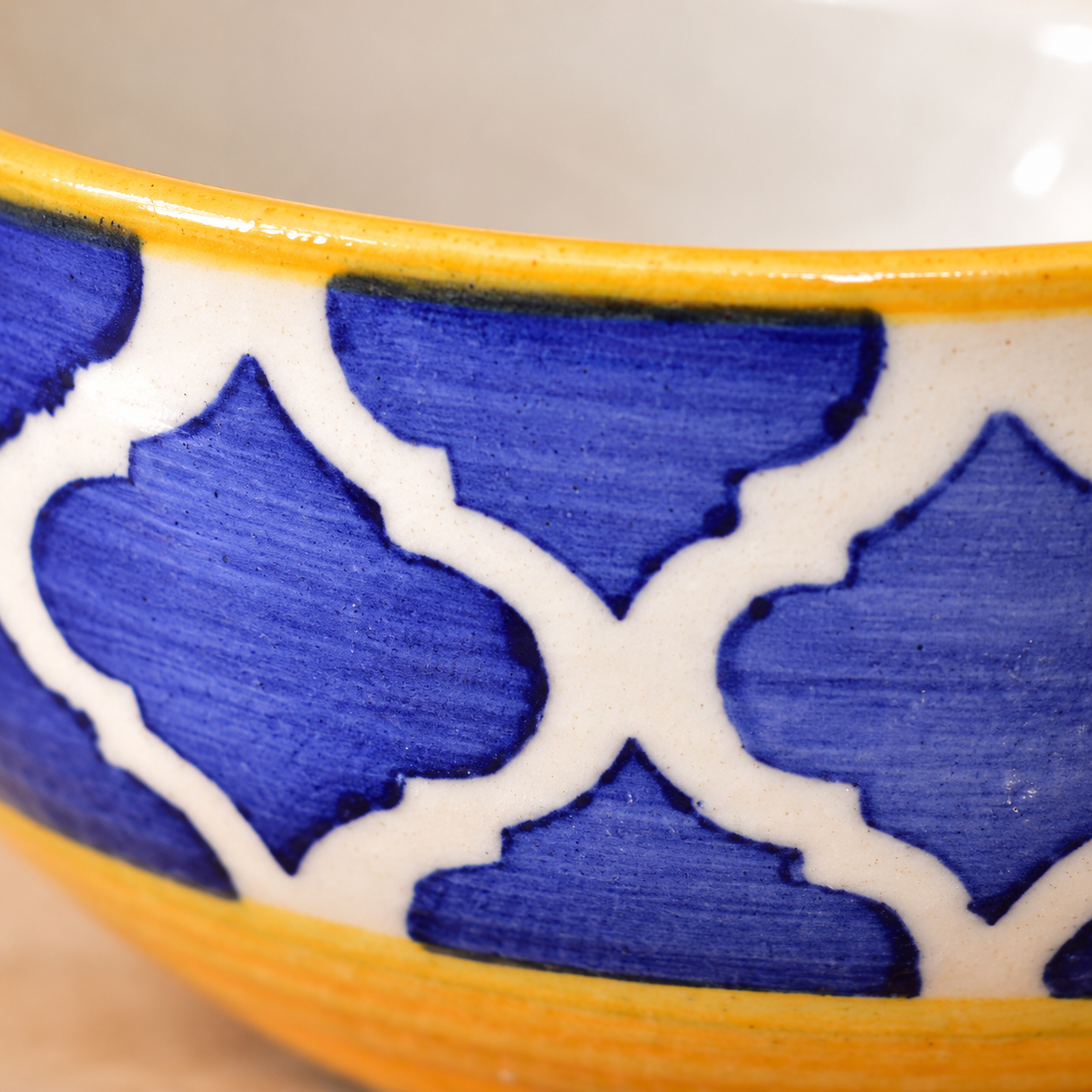 Kunhar Ceramic Hand Painted Dessert Bowls - 200 Ml, 6 Pieces, Yellow Blue