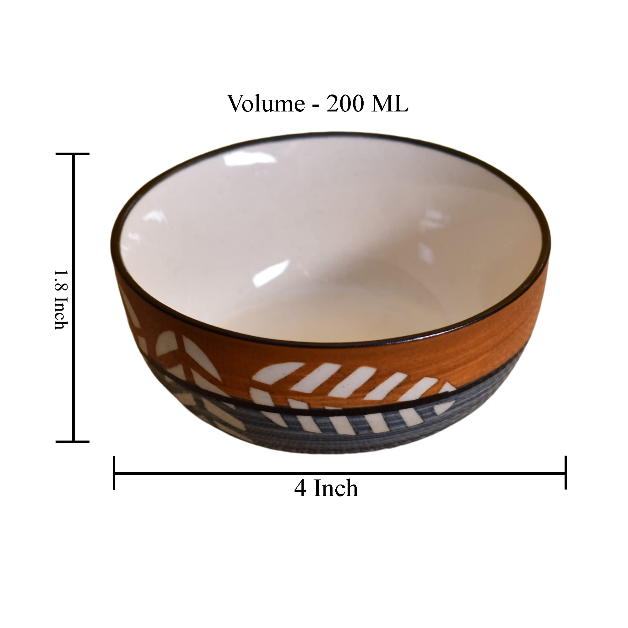 Kunhar Ceramic Hand Painted Dessert Bowls - 200 Ml, 6 Pieces, Brown Grey - Image 2