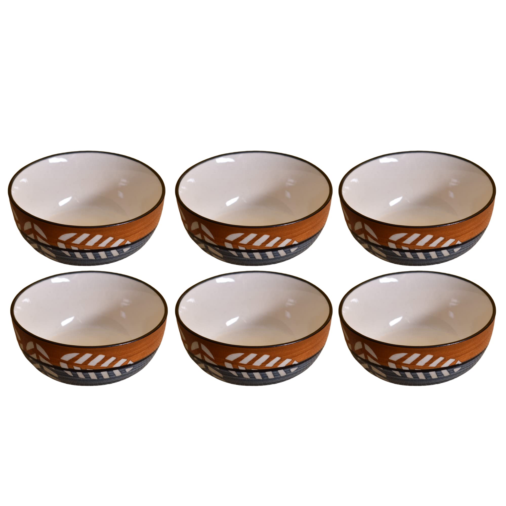 Kunhar Ceramic Hand Painted Dessert Bowls - 200 Ml, 6 Pieces, Brown Grey - Image 3