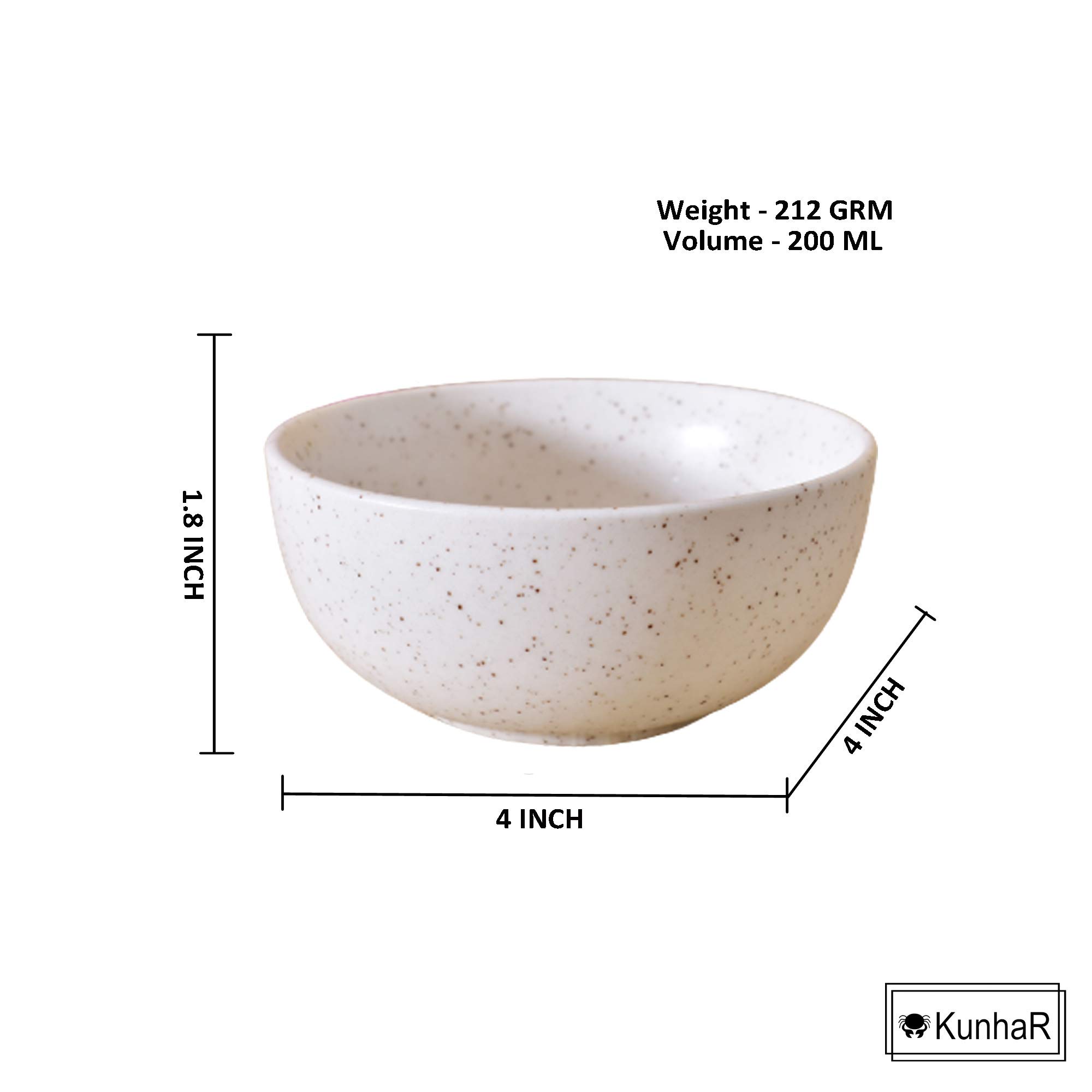 Kunhar Ceramic Matt Finish Dessert Bowl - 200 Ml, 6 Pieces, White Matt - Image 2