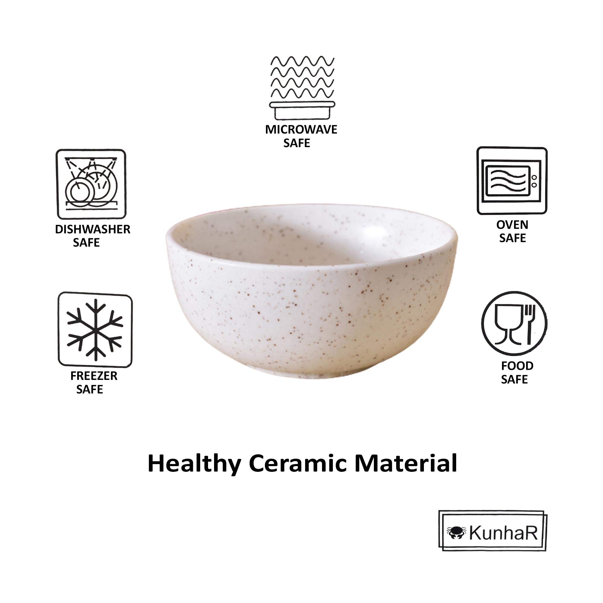 Kunhar Ceramic Matt Finish Dessert Bowl - 200 Ml, 6 Pieces, White Matt - Image 4