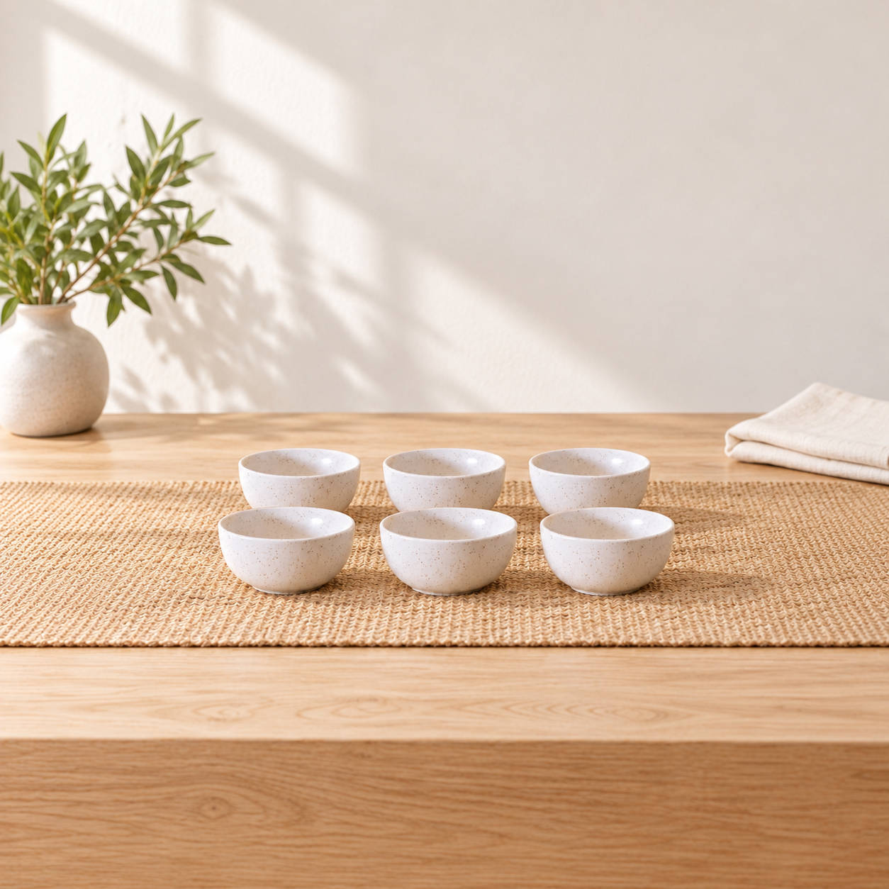 Kunhar Ceramic Matt Finish Dessert Bowl - 200 Ml, 6 Pieces, White Matt