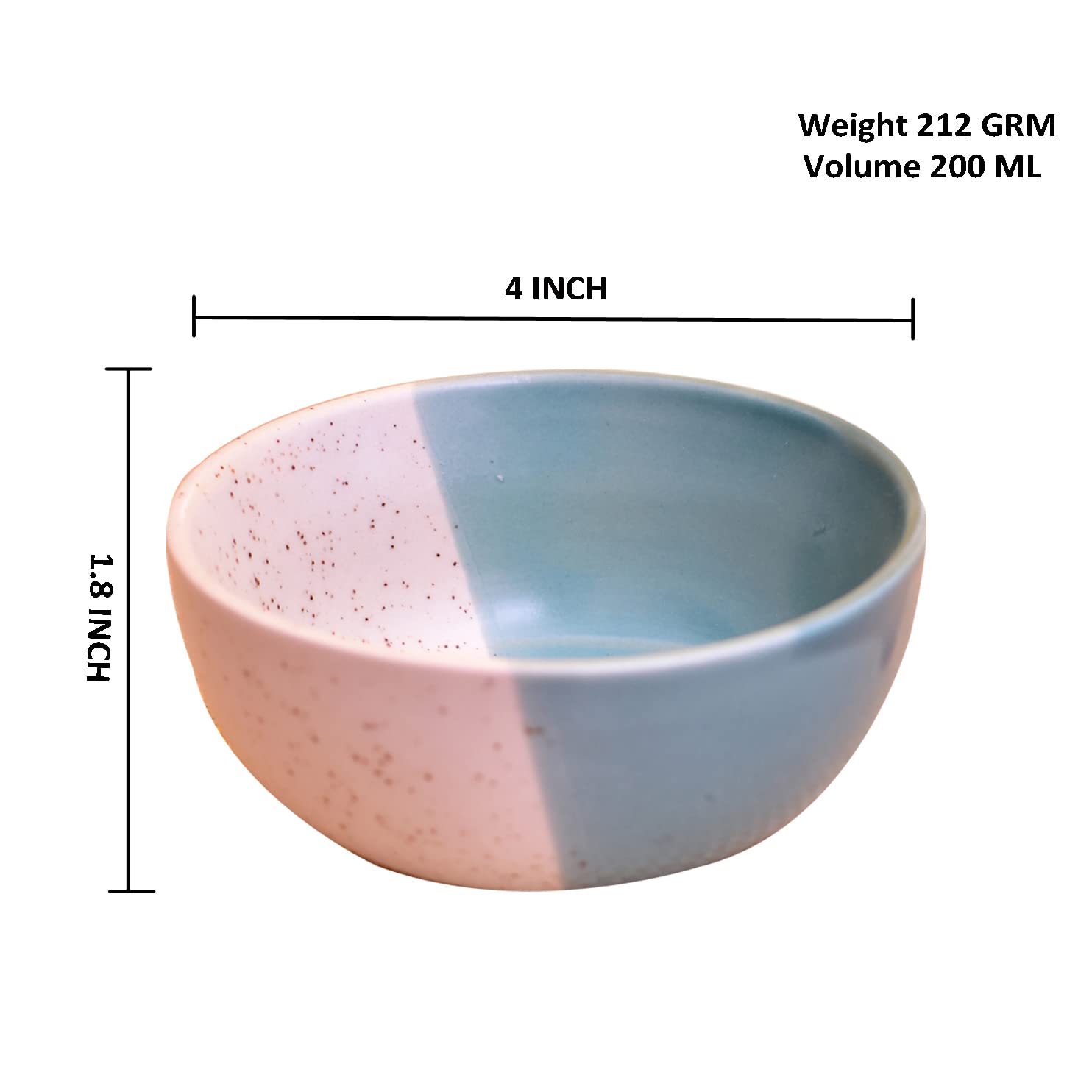 Kunhar Ceramic Dessert Bowls - 200 ML, 6 Pieces, White Dusty Blue - Image 2