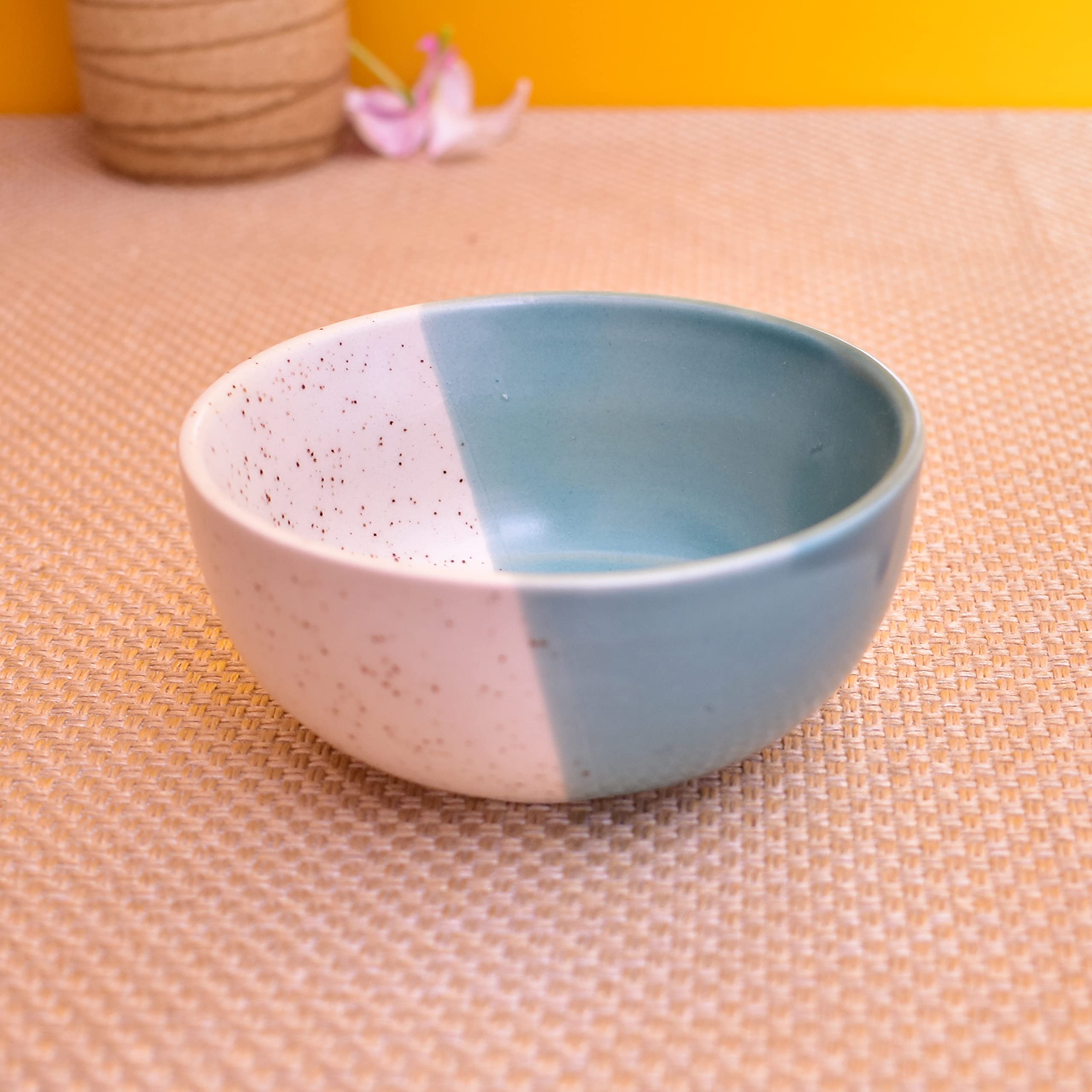 Kunhar Ceramic Dessert Bowls - 200 ML, 6 Pieces, White Dusty Blue - Image 3