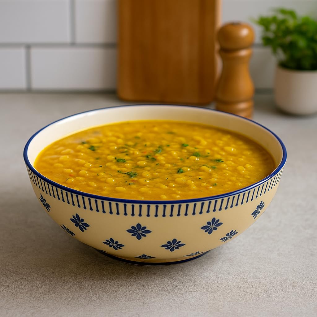 Kunhar Ceramic Serving Bowl, Fruit Bowl for Dinning Table (White Blue Flower, 2 Liter) - 1 Piece - Image 4