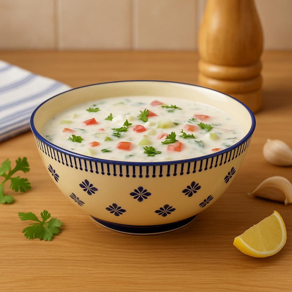 Kunhar Ceramic Serving Bowl, Fruit Bowl for Dinning Table (White Blue Flower, 2 Liter) - 1 Piece - Image 5