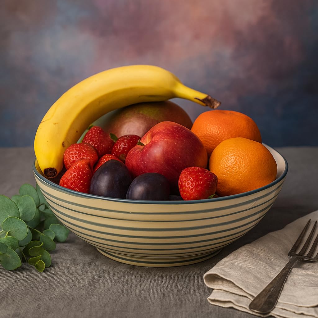 Kunhar Ceramic Serving Bowl, Fruit Bowl for Dinning Table (White Grey Ring, 2 Liter) - 1 Piece - Image 3