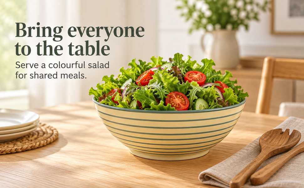 Kunhar Ceramic Serving Bowl, Fruit Bowl for Dinning Table (White Grey Ring, 2 Liter) - 1 Piece – visual story 2