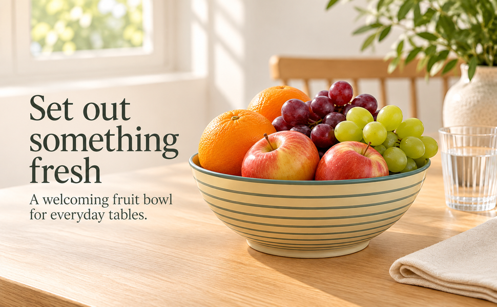 Kunhar Ceramic Serving Bowl, Fruit Bowl for Dinning Table (White Grey Ring, 2 Liter) - 1 Piece – visual story 4