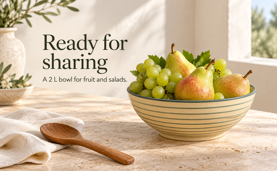 Kunhar Ceramic Serving Bowl, Fruit Bowl for Dinning Table (White Grey Ring, 2 Liter) - 1 Piece – visual story 5