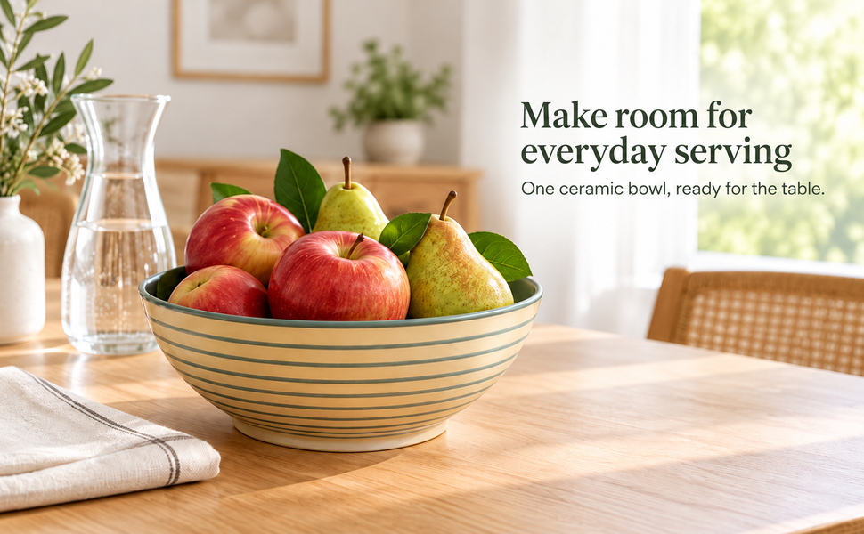 Kunhar Ceramic Serving Bowl, Fruit Bowl for Dinning Table (White Grey Ring, 2 Liter) - 1 Piece – visual story 6