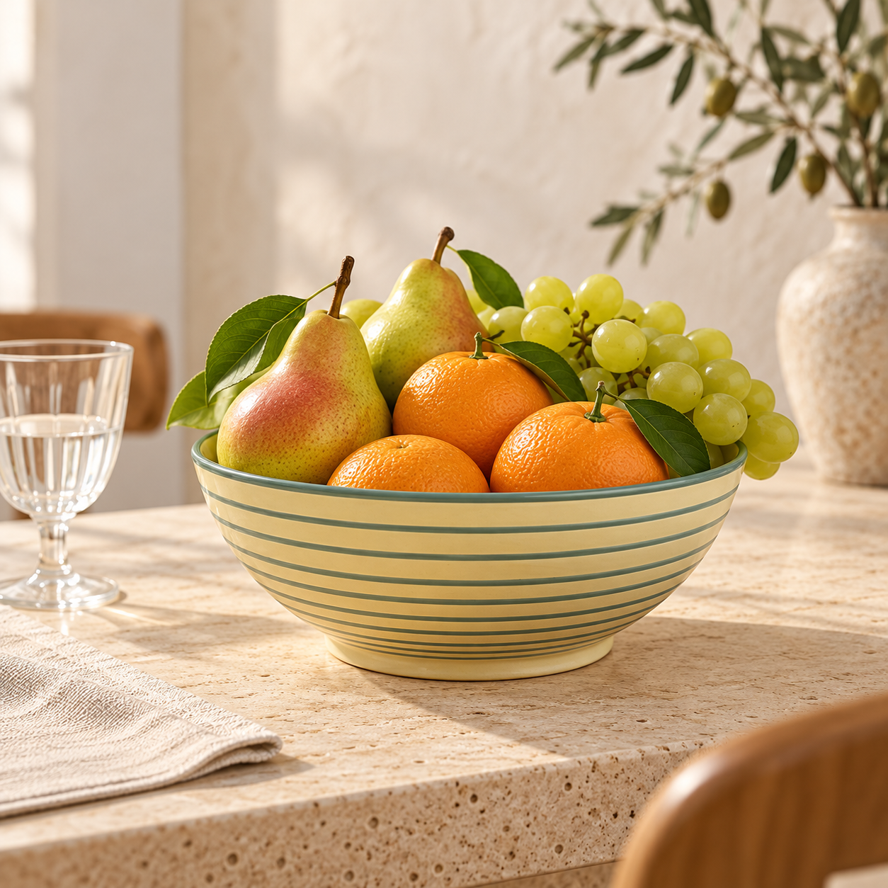 Kunhar Ceramic Serving Bowl, 2 Litre, 1 Piece, Warm Cream with Grey-Green Rings - Image 3