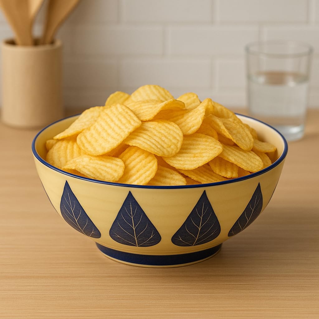 Kunhar Ceramic Serving Bowl, Fruit Bowl for Dinning Table (White Blue Leaf, 2 Liter) - 1 Piece - Image 5