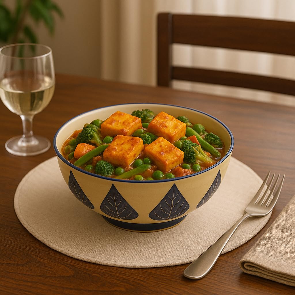 Kunhar Ceramic Serving Bowl, Fruit Bowl for Dinning Table (White Blue Leaf, 2 Liter) - 1 Piece - Image 6