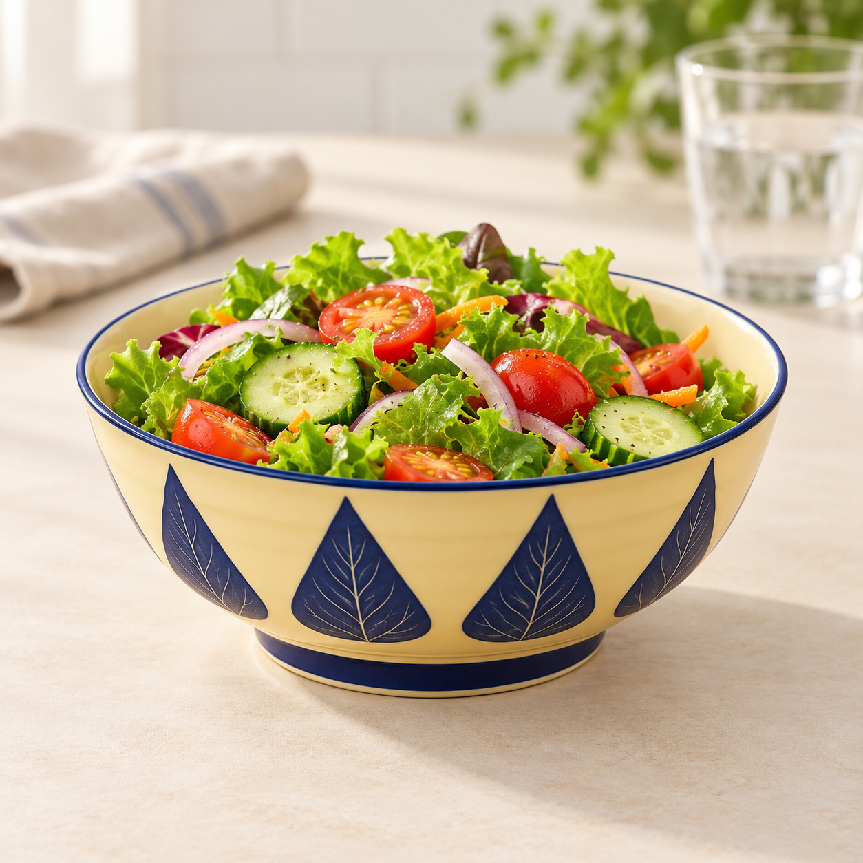 Kunhar Ceramic Serving Bowl, Fruit Bowl for Dinning Table (White Blue Leaf, 2 Liter) - 1 Piece - Image 2