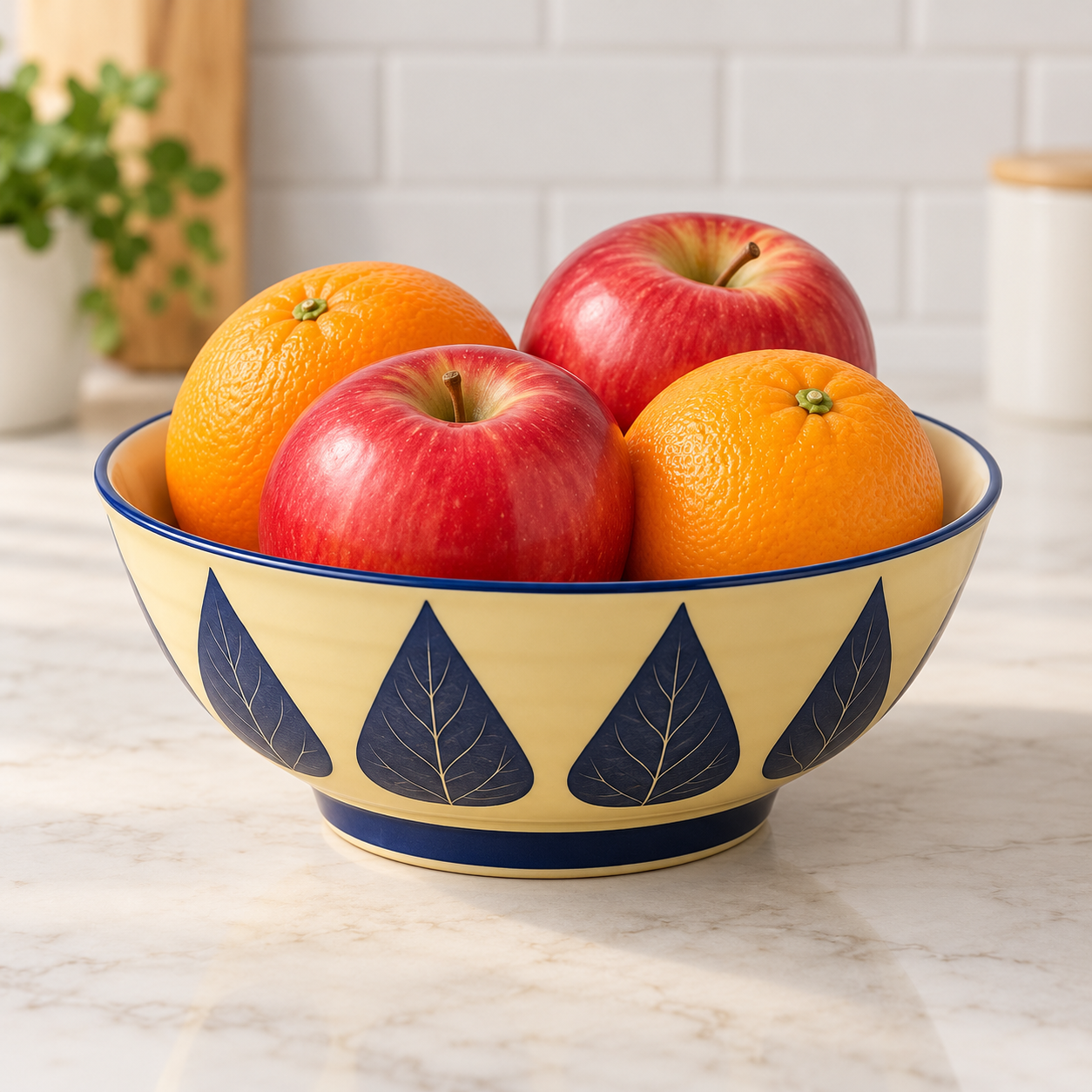 Kunhar Ceramic Serving Bowl, Fruit Bowl for Dinning Table (White Blue Leaf, 2 Liter) - 1 Piece - Image 5