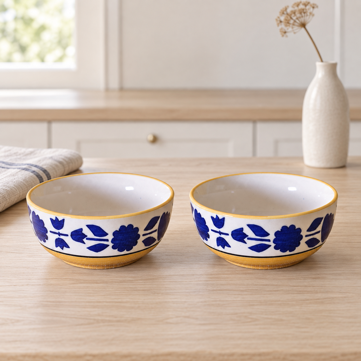 KunhaR Ceramic Serving Bowls, 400 ml Each, Set of 2, Yellow, Small Bowls for Soup, Rice, Curry, Snacks and Desserts - Image 2