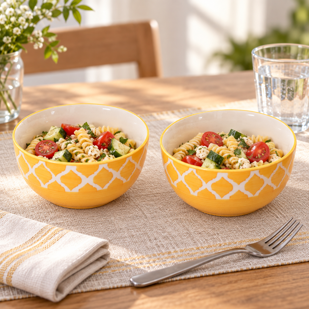 KunhaR Ceramic Serving Bowls, 400 ml Each, Set of 2, Yellow Chidi, Small Bowls for Soup, Rice, Curry, Snacks and Desserts