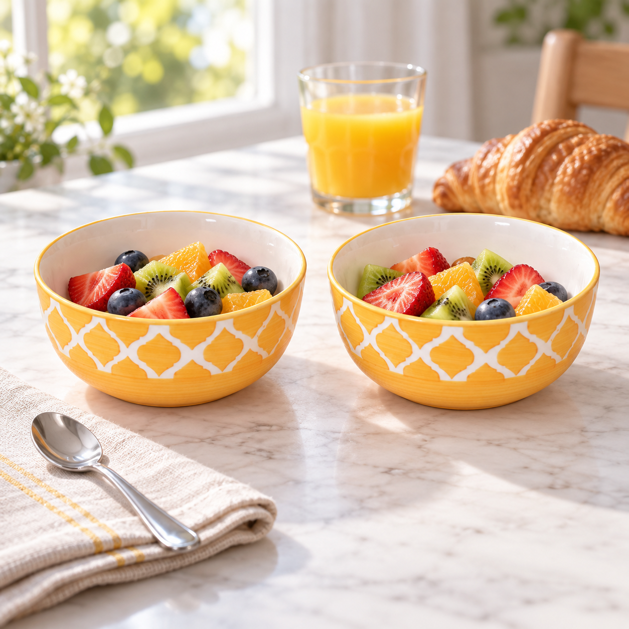 KunhaR Ceramic Serving Bowls, 400 ml Each, Set of 2, Yellow Chidi, Small Bowls for Soup, Rice, Curry, Snacks and Desserts