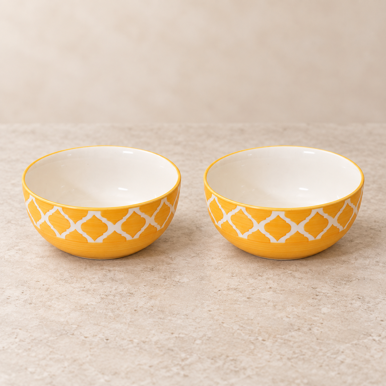 KunhaR Ceramic Serving Bowls, 400 ml Each, Set of 2, Yellow Chidi, Small Bowls for Soup, Rice, Curry, Snacks and Desserts