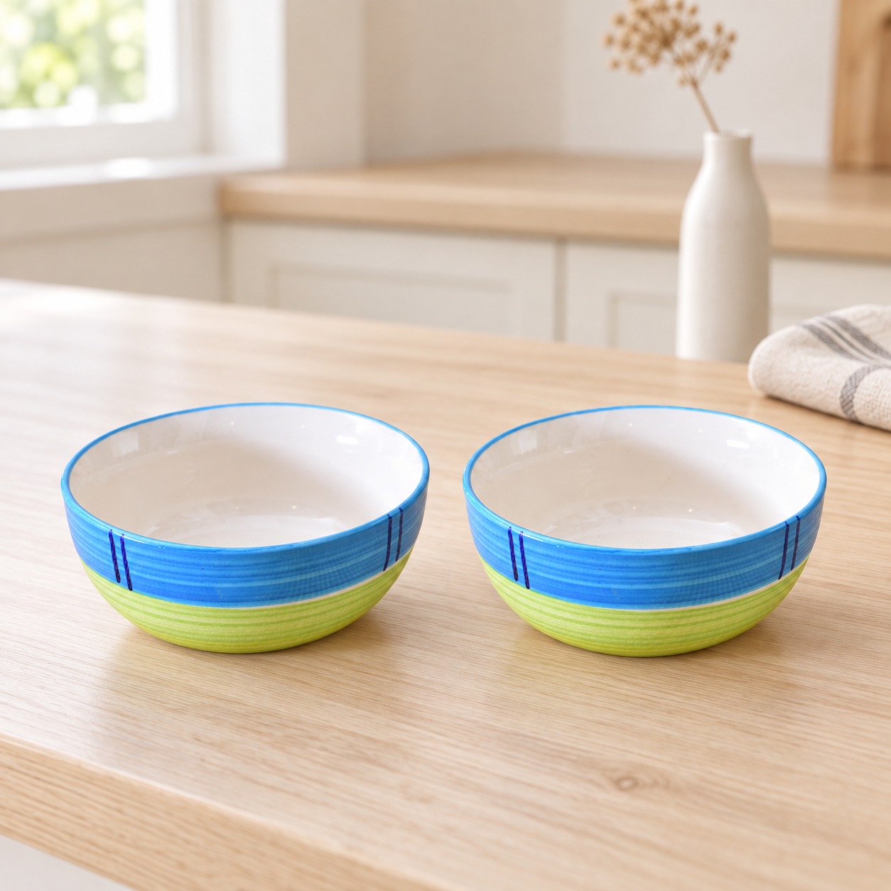 KunhaR Ceramic Serving Bowls, 400 ml Each, Set of 2, Green, Small Bowls for Soup, Rice, Curry, Snacks and Desserts - Image 2
