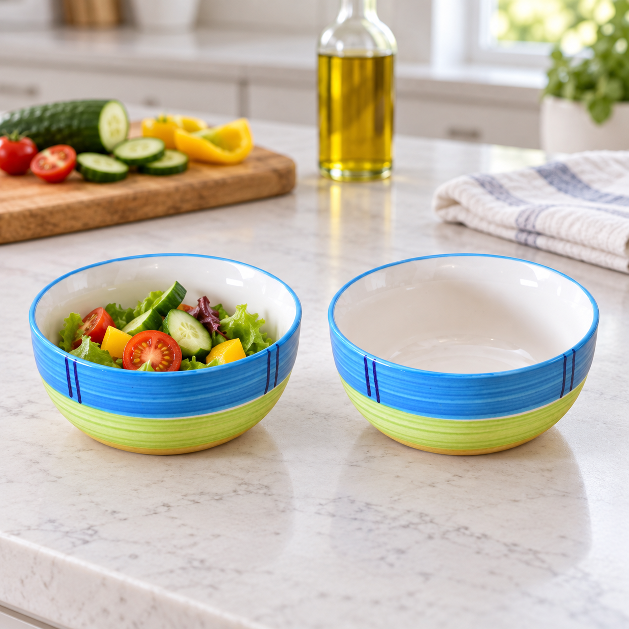 KunhaR Ceramic Serving Bowls, 400 ml Each, Set of 2, Green, Small Bowls for Soup, Rice, Curry, Snacks and Desserts - Image 4