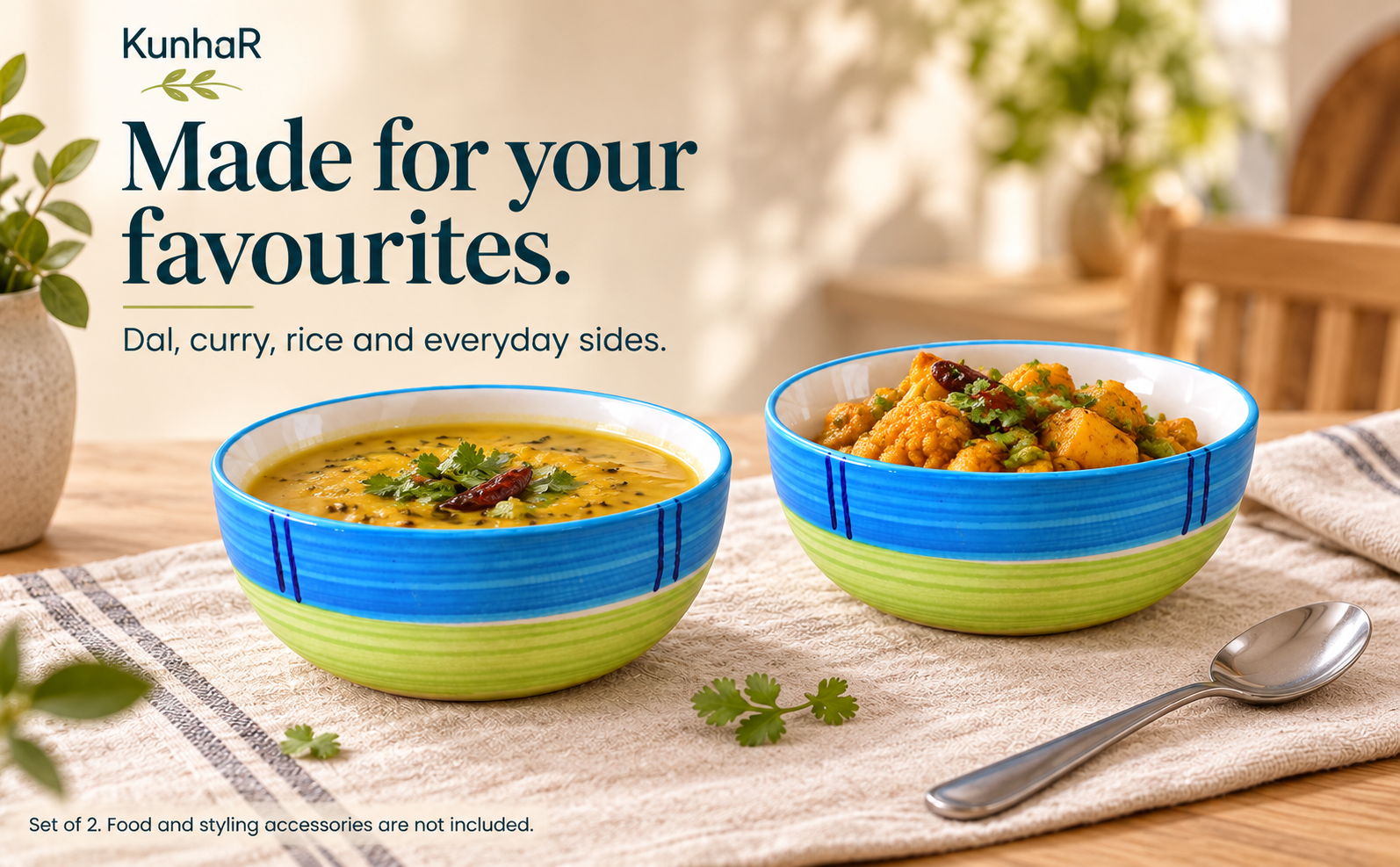 KunhaR Ceramic Serving Bowls, 400 ml Each, Set of 2, Green, Small Bowls for Soup, Rice, Curry, Snacks and Desserts — serve