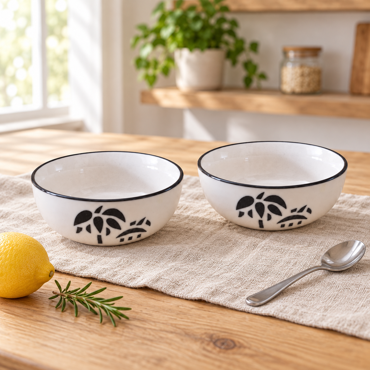 KunhaR Ceramic Serving Bowls, 400 ml Each, Set of 2, Coconut White, Small Bowls for Soup, Rice, Curry, Snacks and Desserts