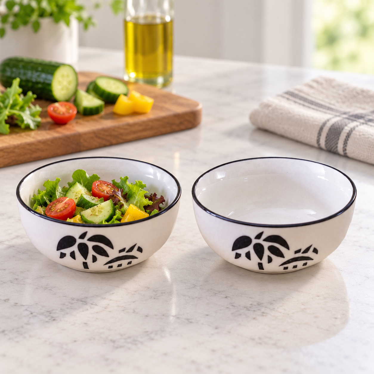 KunhaR Ceramic Serving Bowls, 400 ml Each, Set of 2, Coconut White, Small Bowls for Soup, Rice, Curry, Snacks and Desserts - Image 4