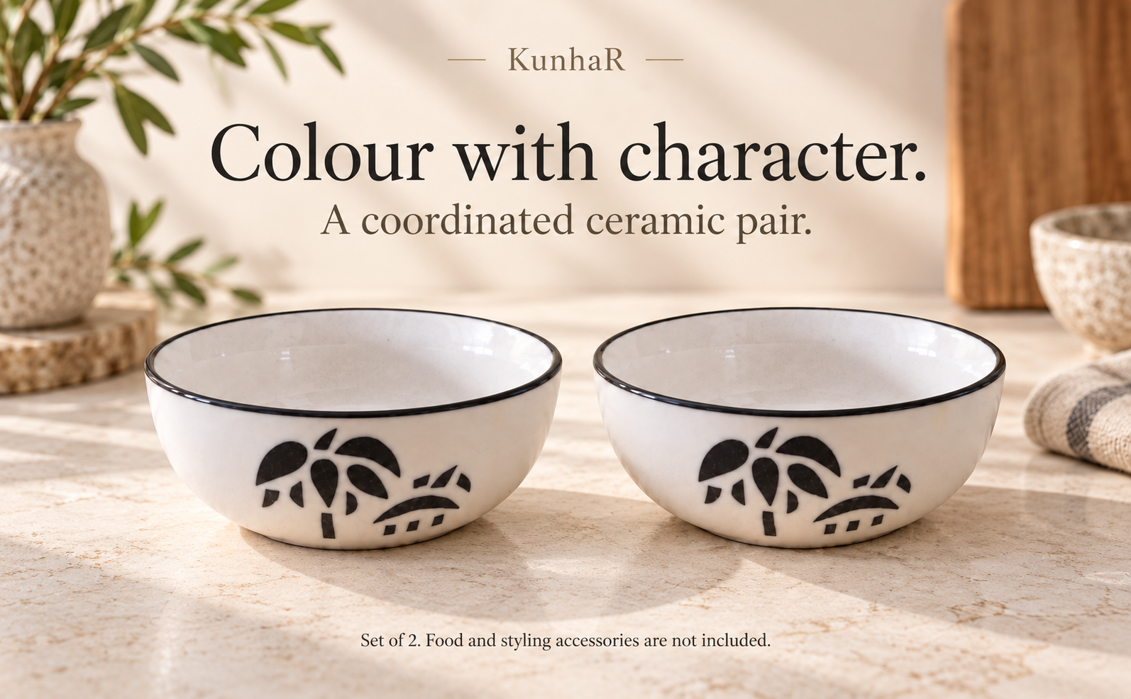 KunhaR Ceramic Serving Bowls, 400 ml Each, Set of 2, Coconut White, Small Bowls for Soup, Rice, Curry, Snacks and Desserts — finish