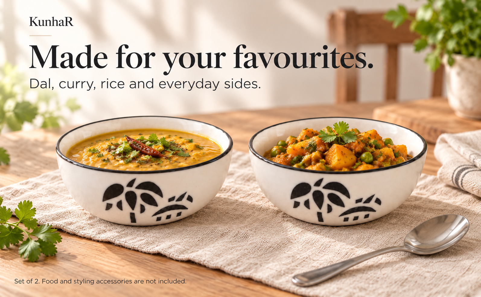 KunhaR Ceramic Serving Bowls, 400 ml Each, Set of 2, Coconut White, Small Bowls for Soup, Rice, Curry, Snacks and Desserts — serve