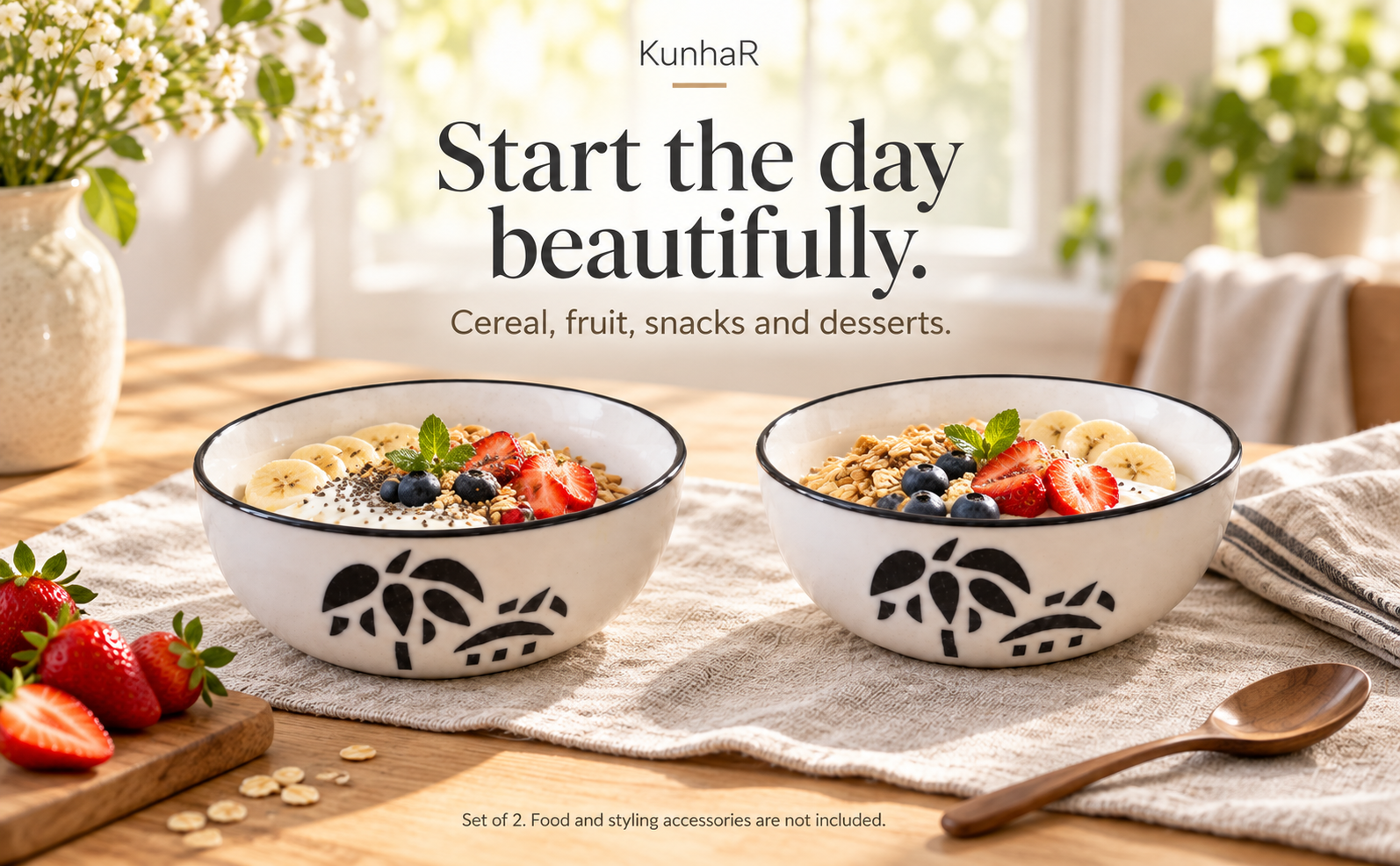KunhaR Ceramic Serving Bowls, 400 ml Each, Set of 2, Coconut White, Small Bowls for Soup, Rice, Curry, Snacks and Desserts — breakfast