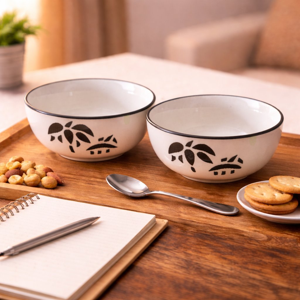 Kunhar Goat Ceramic Serving Bowls (Coconut White, 400 Ml)-2 Pieces,11.4 cm,H_5 cm,W_11.4 cm - Image 2