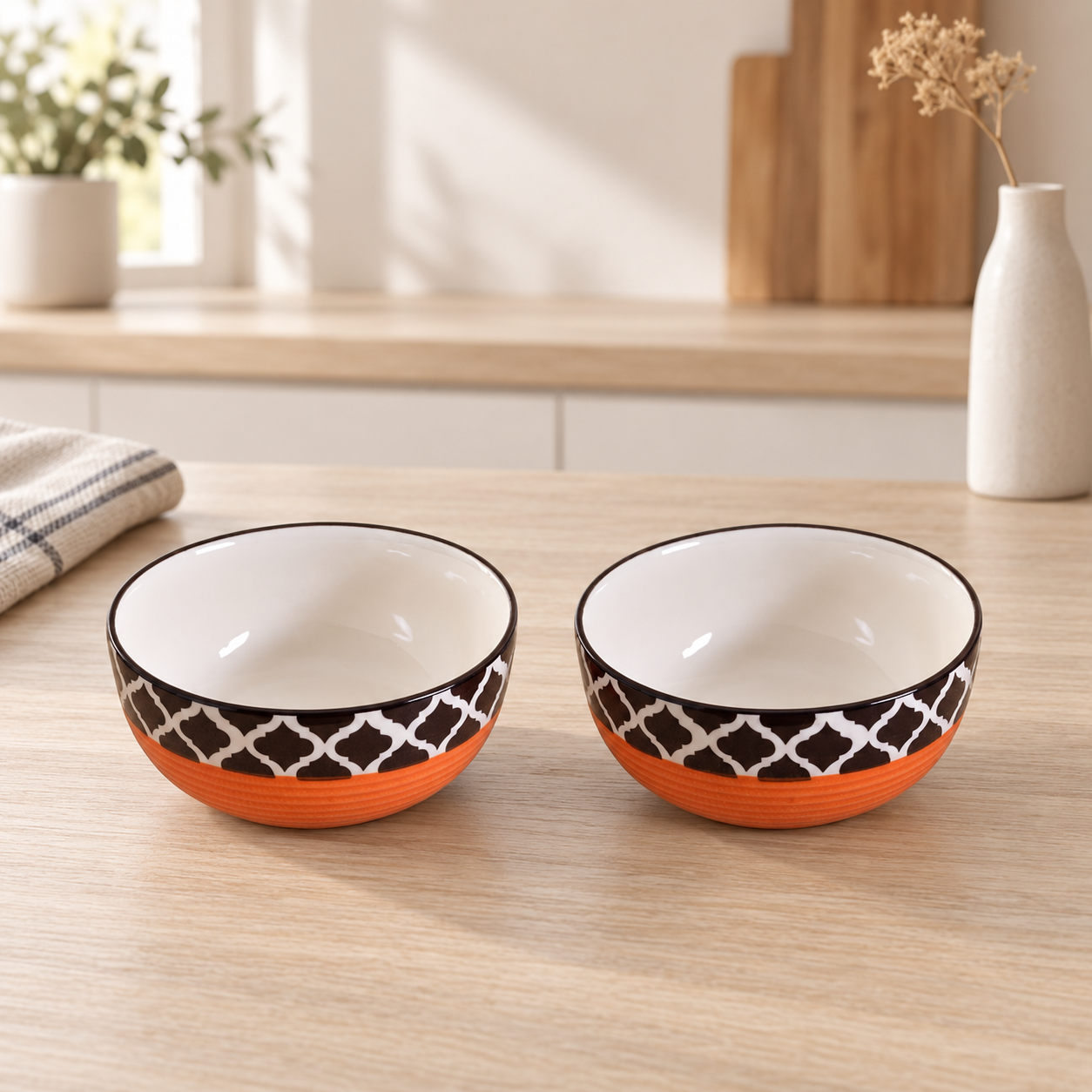 KunhaR Ceramic Serving Bowls, 400 ml Each, Set of 2, Red Chidi, Small Bowls for Soup, Rice, Curry, Snacks and Desserts - Image 2