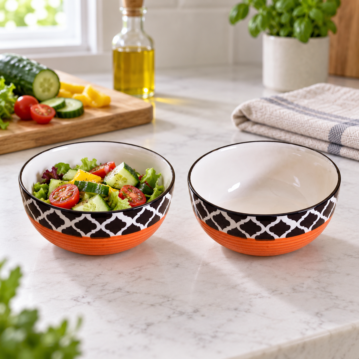 KunhaR Ceramic Serving Bowls, 400 ml Each, Set of 2, Red Chidi, Small Bowls for Soup, Rice, Curry, Snacks and Desserts - Image 4