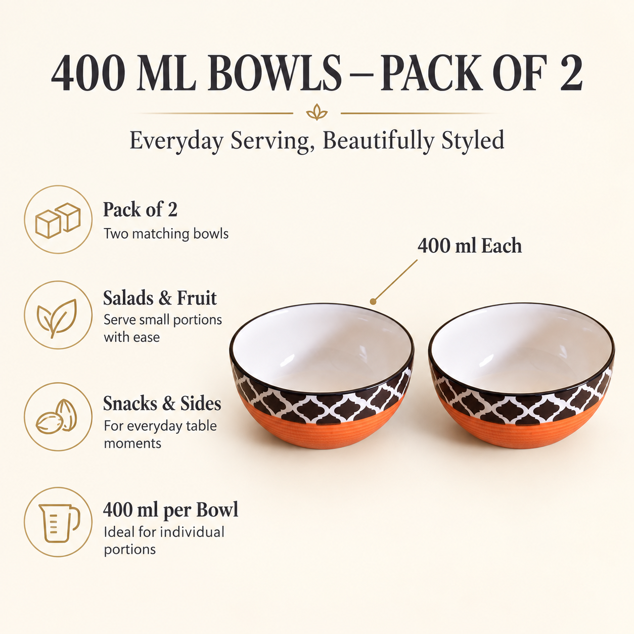 KunhaR Ceramic Serving Bowls, 400 ml Each, Set of 2, Red Chidi, Small Bowls for Soup, Rice, Curry, Snacks and Desserts - Image 7