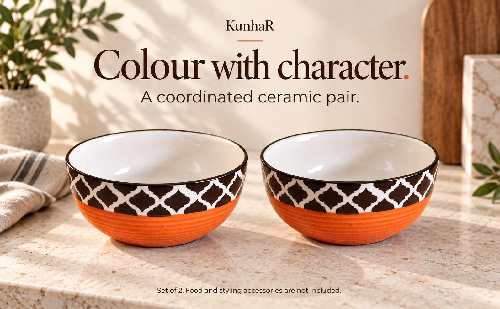 KunhaR Ceramic Serving Bowls, 400 ml Each, Set of 2, Red Chidi, Small Bowls for Soup, Rice, Curry, Snacks and Desserts — finish