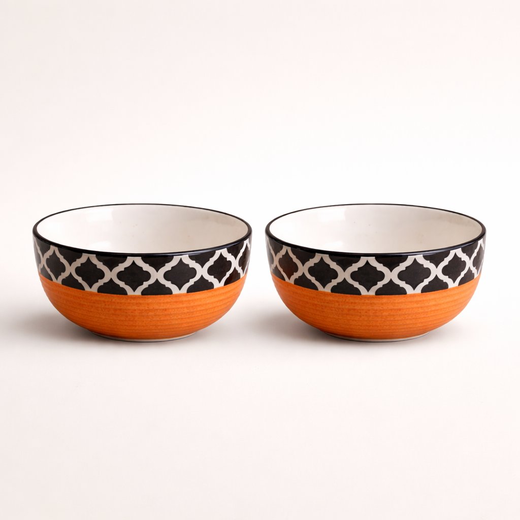 Kunhar Ceramic Bowls - 400 ML, 2 Pieces, Red Chidi - Image 1