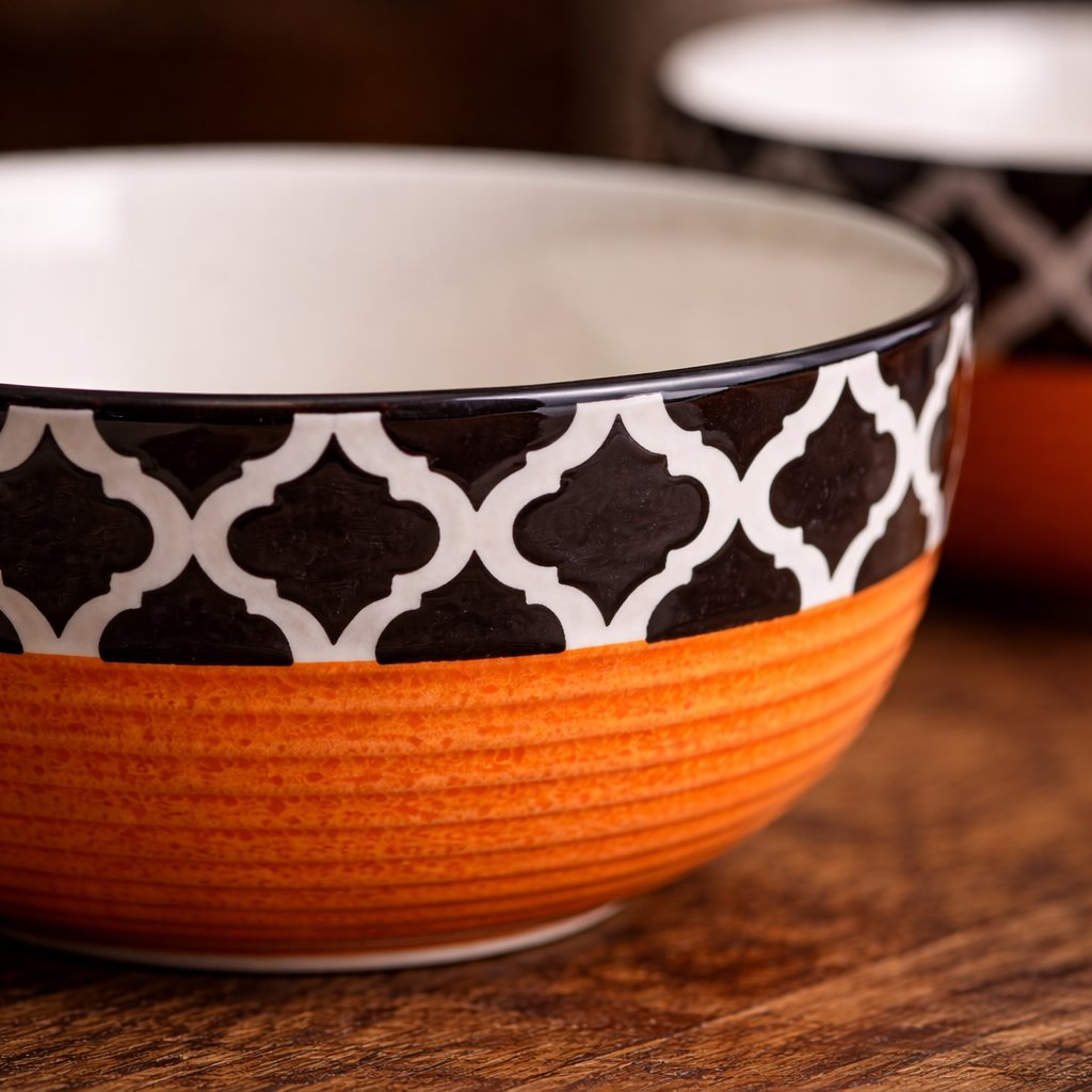 Kunhar Ceramic Bowls - 400 ML, 2 Pieces, Red Chidi - Image 2