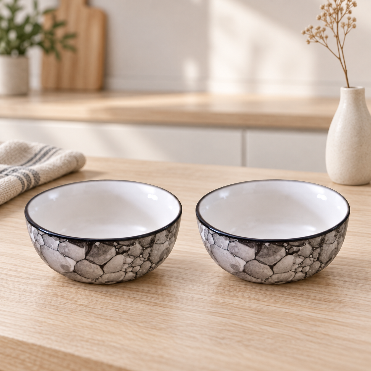 KunhaR Ceramic Serving Bowls, 400 ml Each, Set of 2, Black Luster, Small Bowls for Soup, Rice, Curry, Snacks and Desserts - Image 2