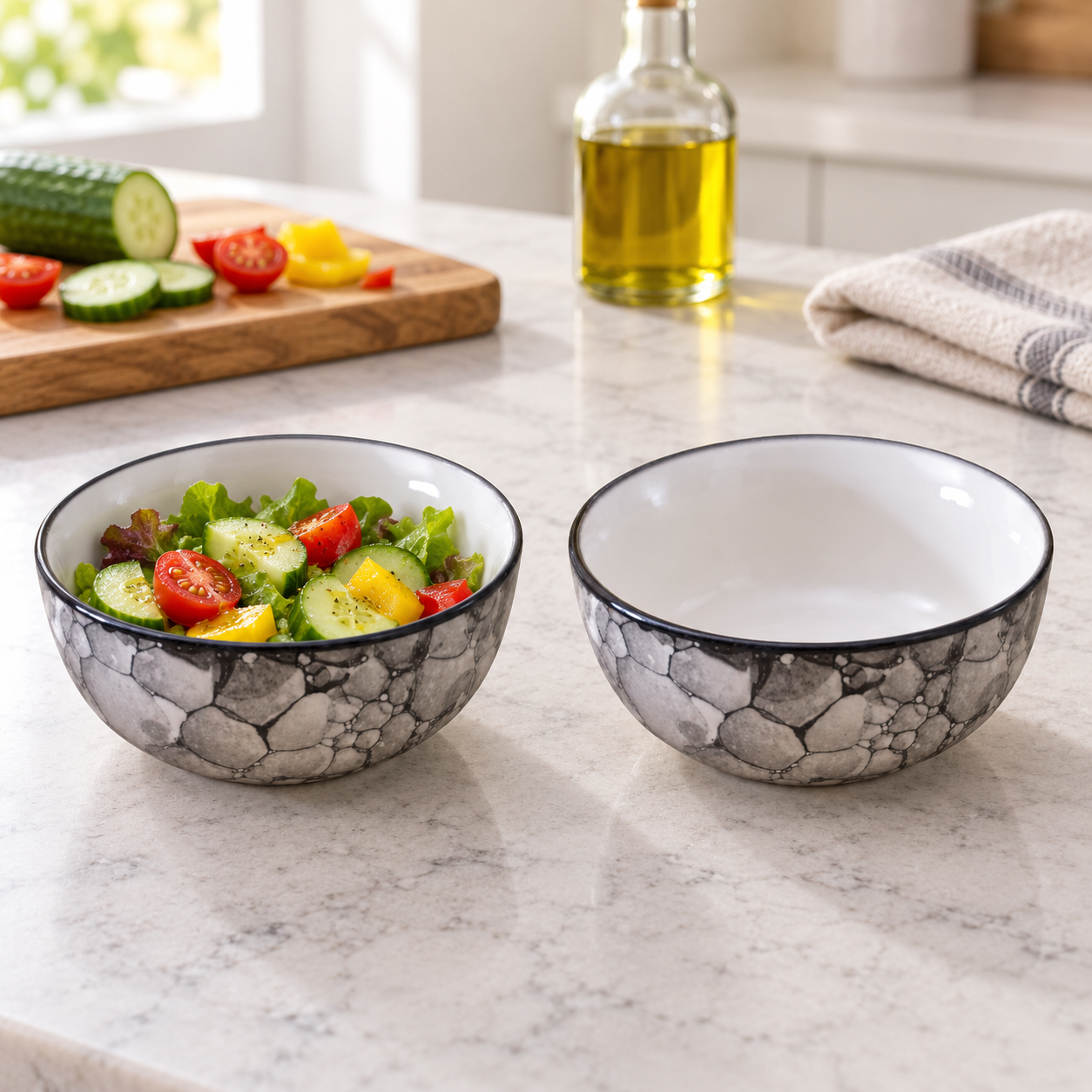 KunhaR Ceramic Serving Bowls, 400 ml Each, Set of 2, Black Luster, Small Bowls for Soup, Rice, Curry, Snacks and Desserts - Image 4