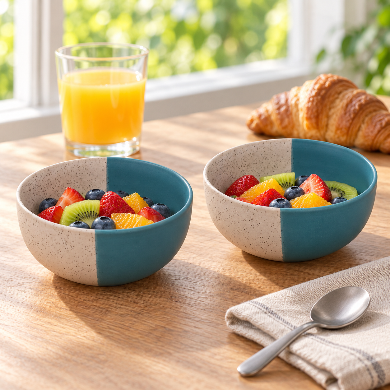KunhaR Ceramic Serving Bowls, 400 ml Each, Set of 2, White Dusty Blue, Small Bowls for Soup, Rice, Curry, Snacks and Desserts - Image 3