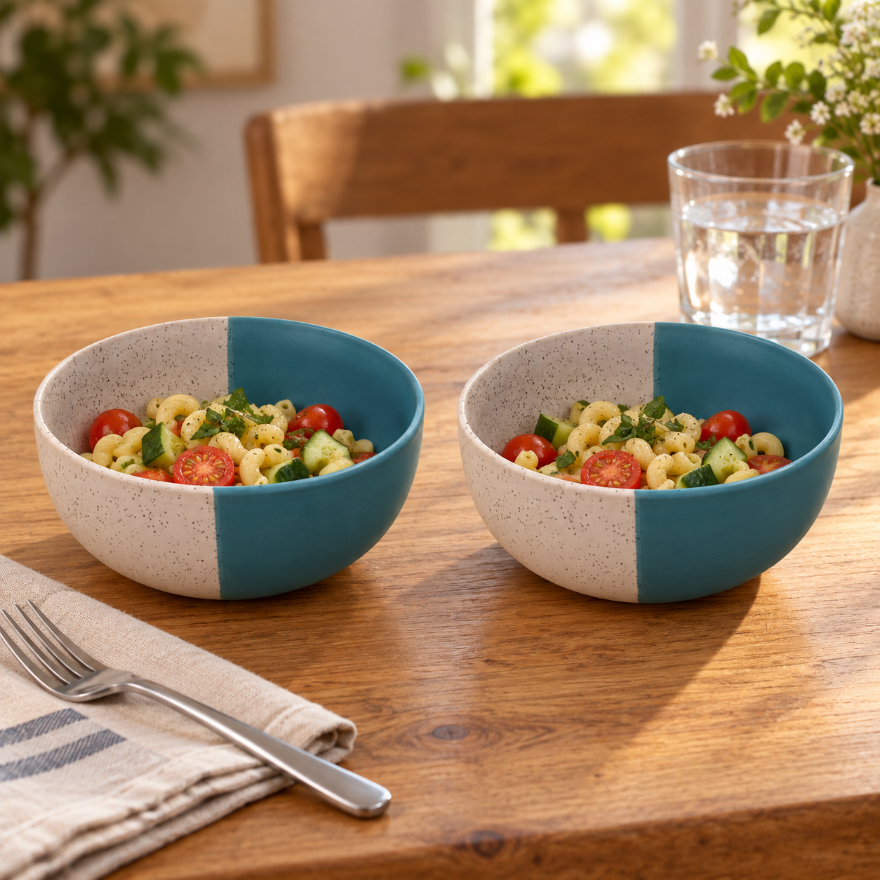 KunhaR Ceramic Serving Bowls, 400 ml Each, Set of 2, White Dusty Blue, Small Bowls for Soup, Rice, Curry, Snacks and Desserts - Image 5