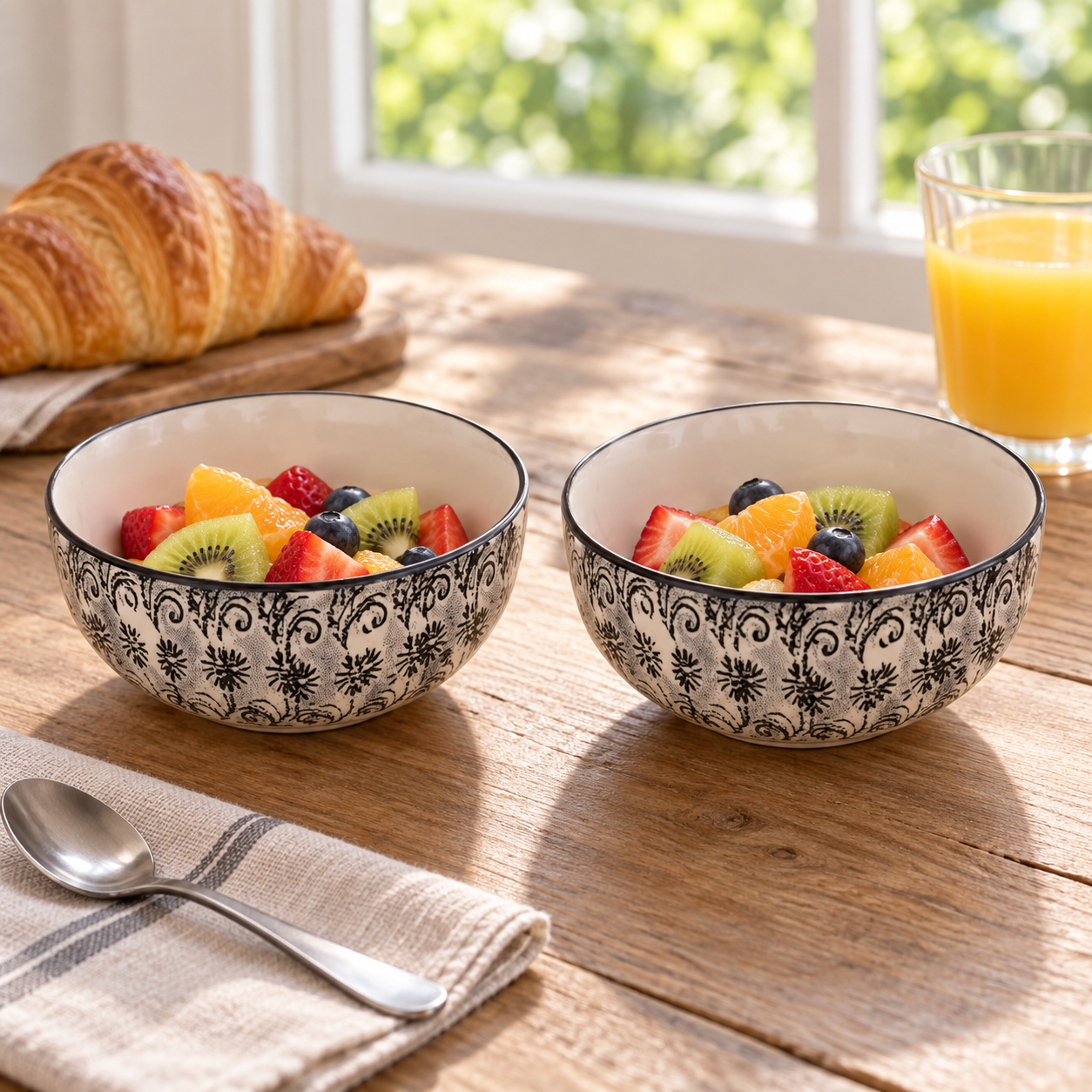 KunhaR Ceramic Serving Bowls, 400 ml Each, Set of 2, White Black, Small Bowls for Soup, Rice, Curry, Snacks and Desserts - Image 3