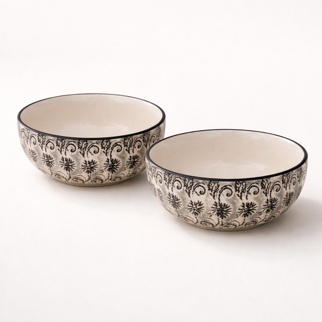 Kunhar Ceramic Bowls - 400 Ml, 2 Pieces, White Black - Image 6